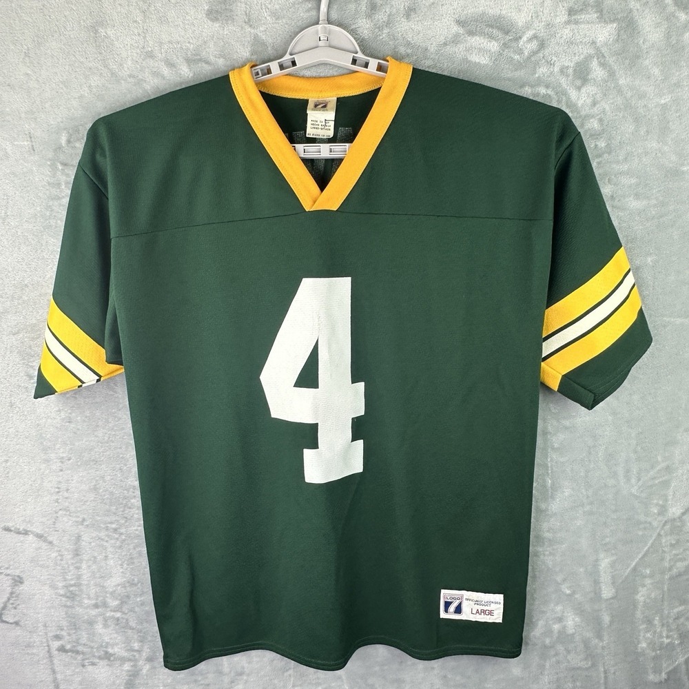 Vintage Brett Favre Green Bay Packers Jersey Logo 7 Mens Large Green #4 USA Made
